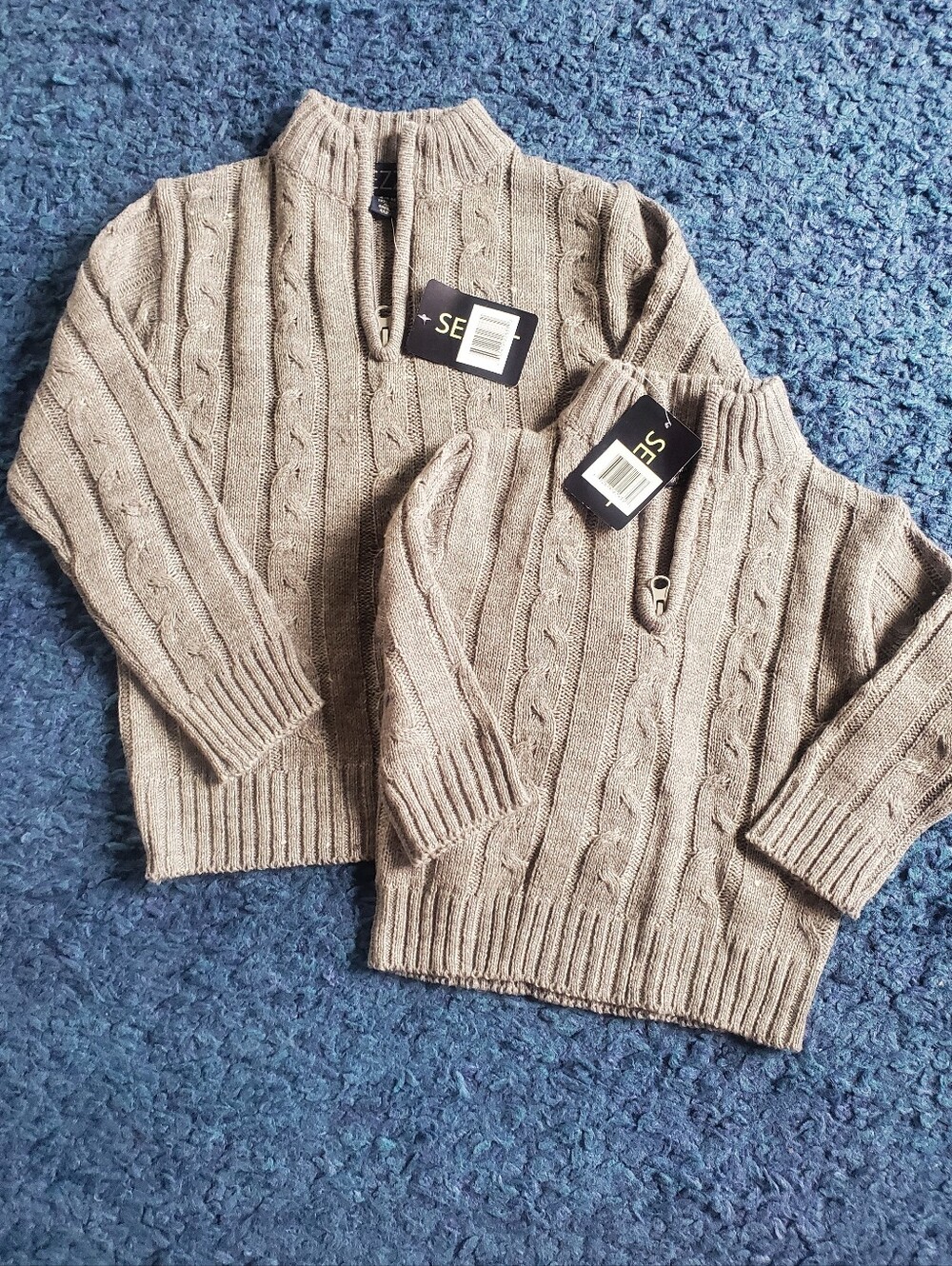 *NWT* Brothers Matching Cable-Knit Half-Zip Sweaters In Size 12M And 24M